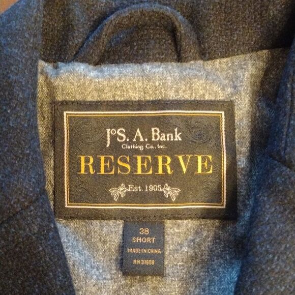 JOS A BANK RESERVE TOPCOAT, Size 38 Short, Navy Blue w/ Brown Trim NWOT - Picture 11 of 16